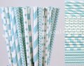 200pcs Light Blue Party Paper Straws Mixed