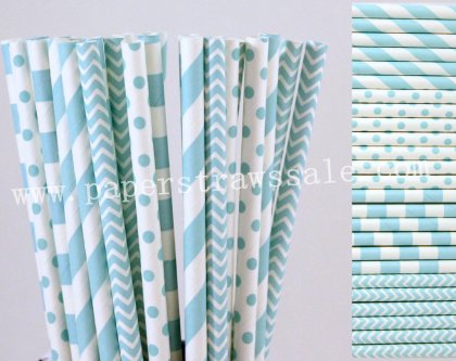 200pcs Light Blue Party Paper Straws Mixed [themedstraws236]