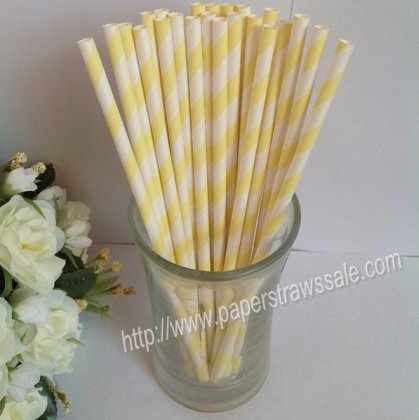 Striped Paper Straws Print Light Yellow 500pcs [npaperstraws017]