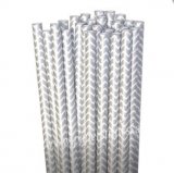 Paper Straws Silver Chevron Print 500pcs