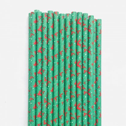 Christmas Green Red Reindeer Paper Straws 500 pcs