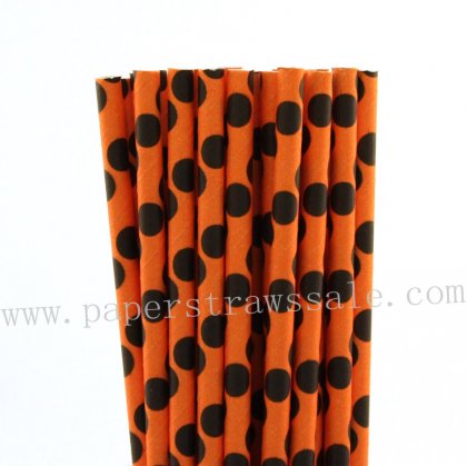 Black Polka Dot Orange Paper Straws 500pcs [ppaperstraws102]
