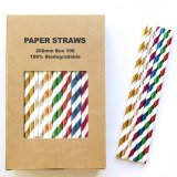 100 Pcs/Box Mixed Metallic Foil Striped Paper Straws
