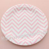 9" Round Paper Plates Pink Chevron 60pcs