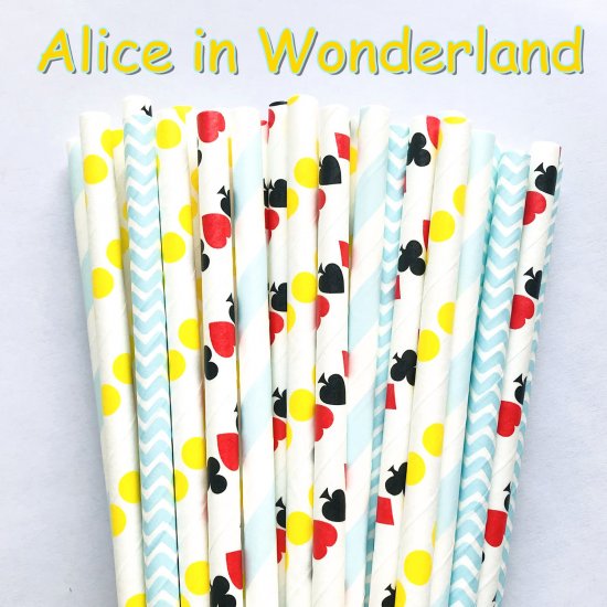 100 Pcs/Box Mixed Wonderland Adventures Party Paper Straws - Click Image to Close