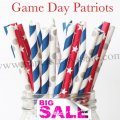 300pcs Game Day Patriots Paper Straws Mixed