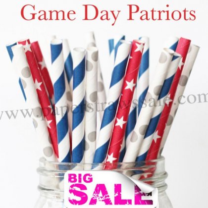 300pcs Game Day Patriots Paper Straws Mixed [themedstraws143]