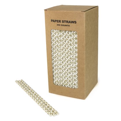 250 pcs/Box Gold Damask Paper Drinking Straws