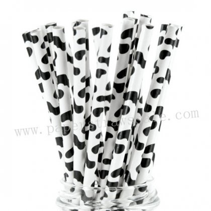 Black Cow Print Paper Drinking Straws 500pcs [npaperstraws042]
