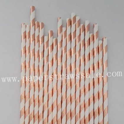 Foil Rose Gold Striped Paper Straws 500pcs [foilstraws018]