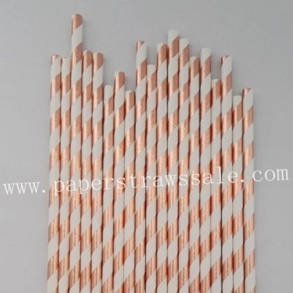 Foil Rose Gold Striped Paper Straws 500pcs