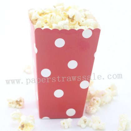 Red Paper Popcorn Boxes Polka Dot 36pcs [popcornboxes014]