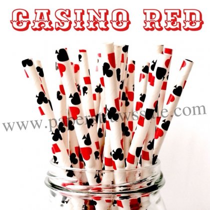 Casino Red Playing Cards Print Paper Straws 500pcs [papaperstraws003]