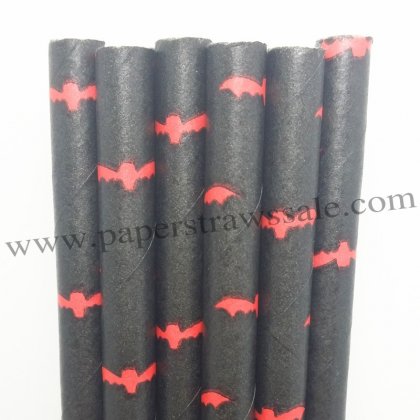 Red Bats Black Halloween Paper Straws 500pcs [nhpaperstraws012]