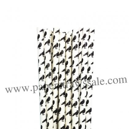 Black Crow Printed Halloween Paper Straws 500pcs