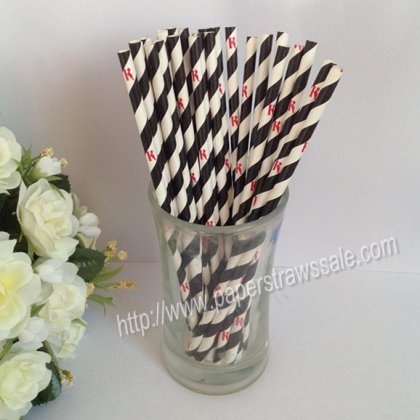 Red K Printed Black Striped Paper Straws 500pcs [npaperstraws010]