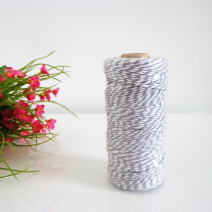 Gray Stripe Print White Bakers Twine 15 Spools [bakerstwine003]