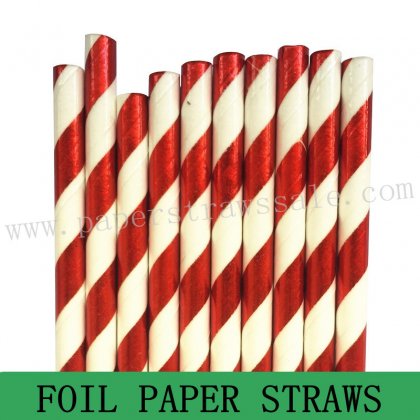 Red Foil Stripe Drinking Paper Straws 500pcs [foilstraws010]
