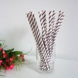 Dark Brown Thin Striped Paper Straws 500pcs