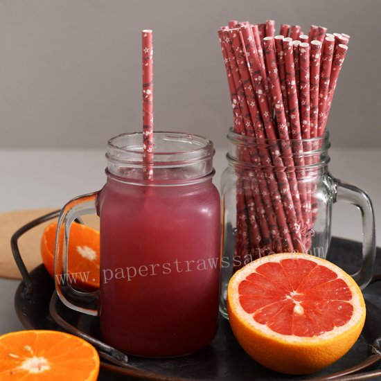 Colored Classical Ancient Floral Red Paper Straws 500 pcs - Click Image to Close