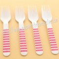 Wooden Forks Red Stripe Printed 100pcs