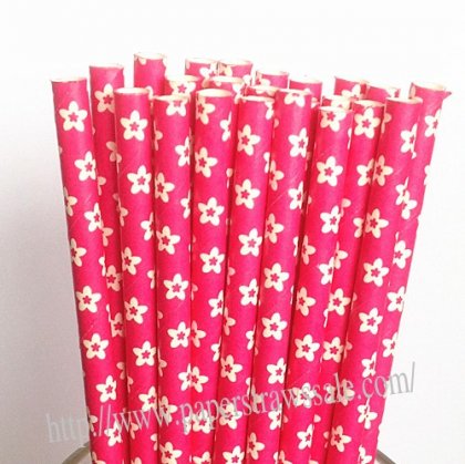 White Flower Deep Pink Paper Drinking Straws 1000pcs [papaperstraws001]