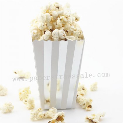 Silver Foil Striped Paper Popcorn Boxes 36pcs [popcornboxes024]