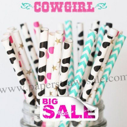200pcs COWGIRL Pretty Themed Paper Straws Mixed [themedstraws118]