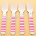 Wooden Forks Hot Pink Striped Printed 100pcs