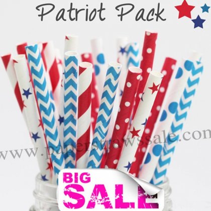 250pcs Patriotic Theme Paper Straws Mixed [themedstraws078]
