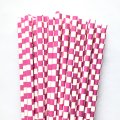 Deep Pink Check Plaid Paper Straws 500 Pcs