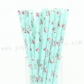 Pink Rose Flower Teal Paper Straws 500pcs