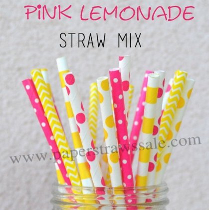 250pcs Pink Lemonade Theme Paper Straws Mixed [themedstraws025]