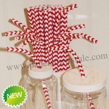 Chevron Bendy Paper Straws Red Print 500pcs [bendychevron002]