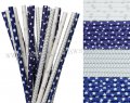 200pcs Dark Blue and Silver Paper Straws Mixed