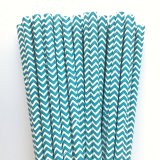 Teal Blue Wave Zigzag Chevron Paper Straws 500 Pcs