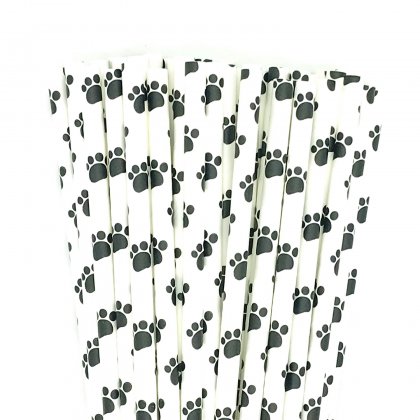 Dog Puppy Cat Pet Black Paw Paper Straws 500 Pcs