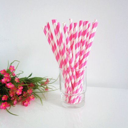 Paper Straws Hot Pink Stripe Design 500pcs [spaperstraws024]