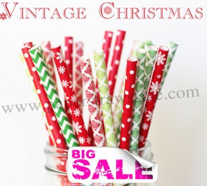 300pcs VINTAGE CHRISTMAS Paper Straws Mixed