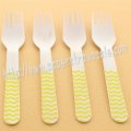 Wooden Forks Yellow Chevron Printed 100pcs