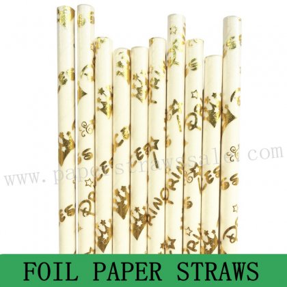 Metallic Gold Foil Princess Paper Straws 500pcs [foilstraws005]