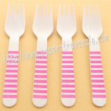 Wooden Forks Hot Pink Striped Printed 100pcs