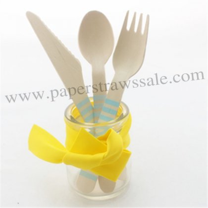 Blue Striped Print Wooden Cutlery Set 150pcs