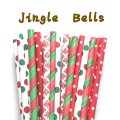 100 Pcs/Box Mixed Christmas Green Red Jingle Bells Paper Straws