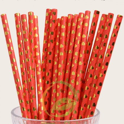 Metallic Gold Foil Heart Red Paper Straws 500 pcs