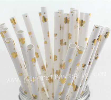 Metallic Gold Foil Shamrock Paper Straws 500pcs