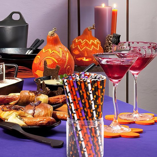 Halloween White Ghost Purple Paper Straws 500 Pcs - Click Image to Close