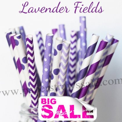 300pcs LAVENDER FIELDS Theme Paper Straws Mixed