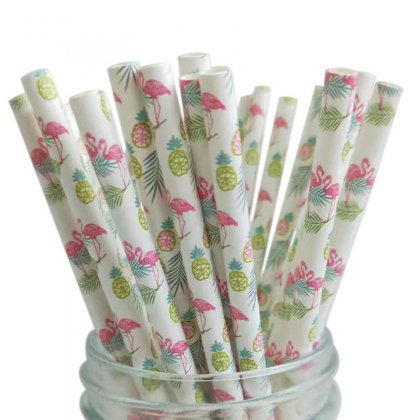 Hawaiian Luau Pineapple Flamingo Paper Straws 500 pcs [flamingopaperstraws002]