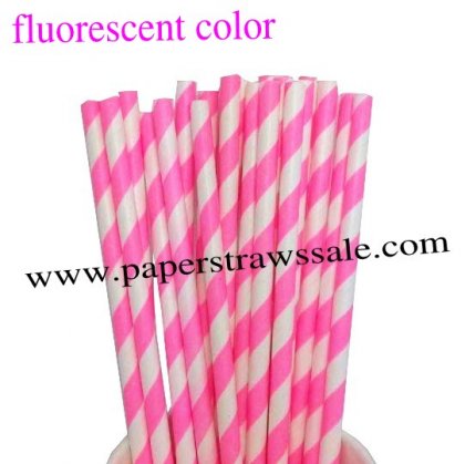 Fluorescent Hot Pink Striped Paper Straws 500pcs [nfcpaperstraws005]